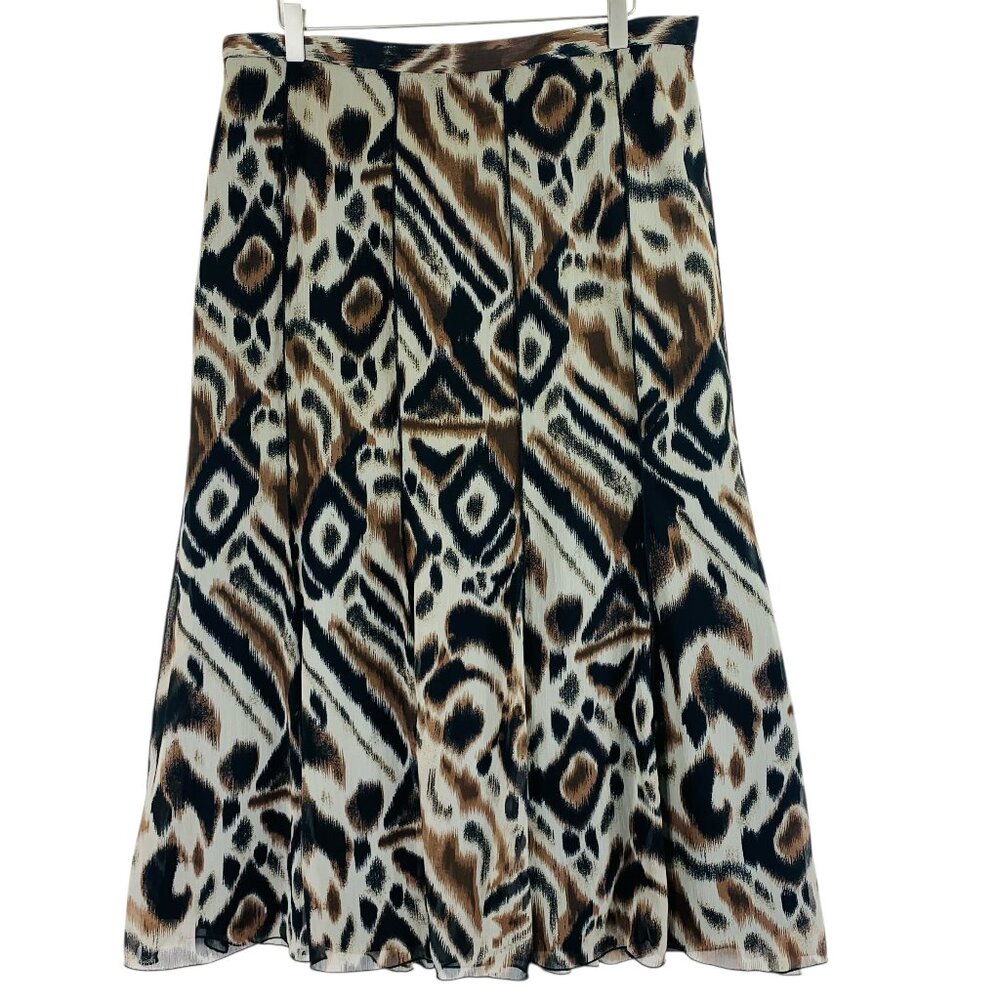 Laura Multi-Color Brown Geometric Flare Skirt A-Line Womens Size 14